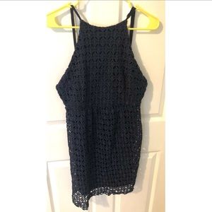 Navy Blue Halter Lace Dress